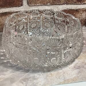 VTG Hand Cut Queen Lace Bohemian Heavy Sawtooth Crystal Bowl In Excellent Condit